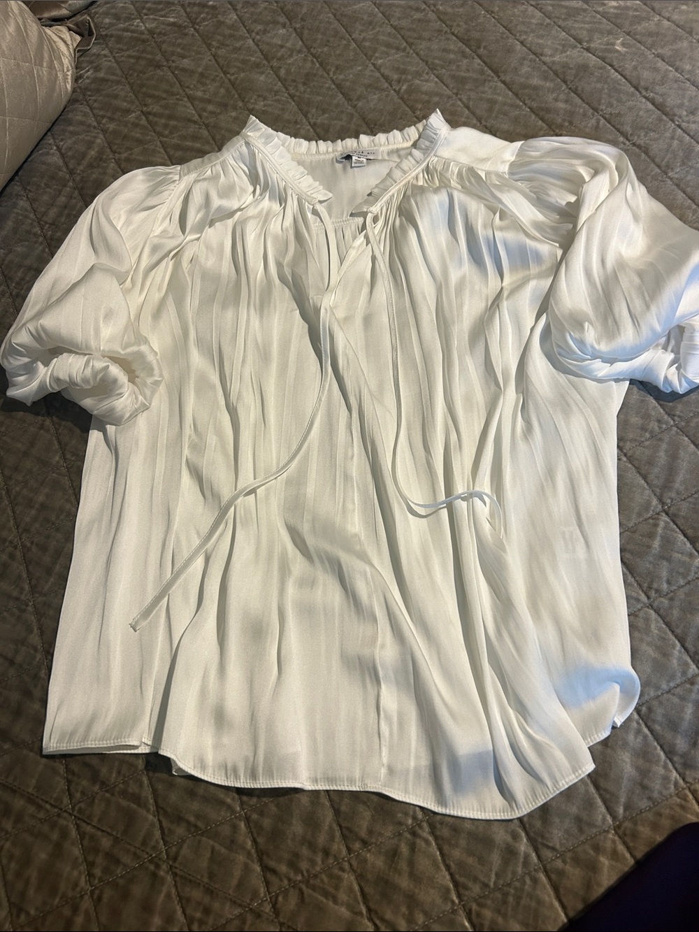 Current Air Cream Ruffle Tie-Neck Blouse